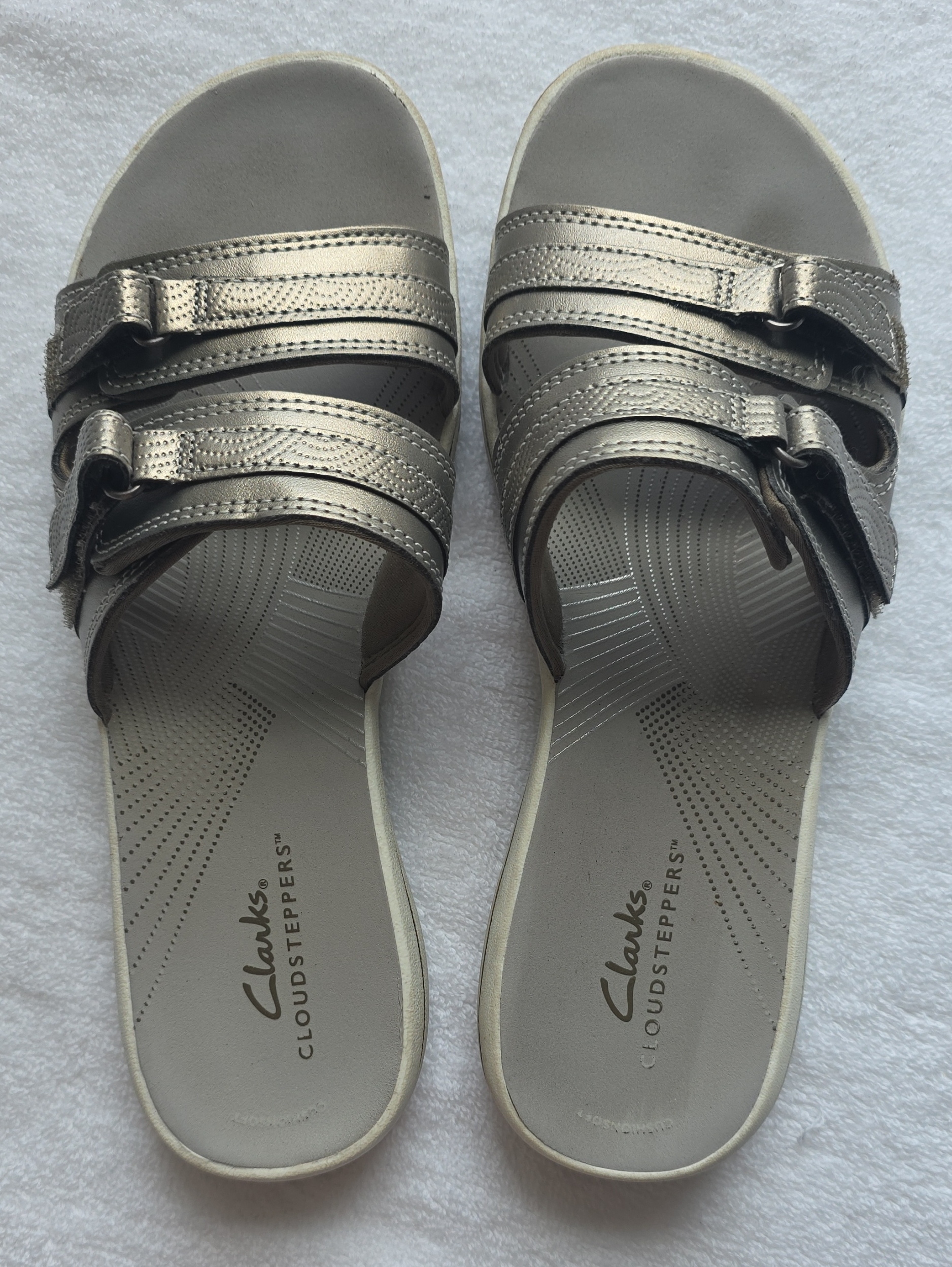 Clarks Metallic Silver TripleStrap Slide Sandals 8